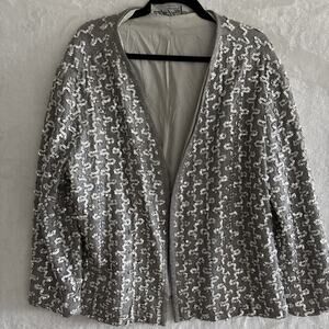 Vintage Edith Flagg California Sequin Jacket Open Front Silver Sequins Disco